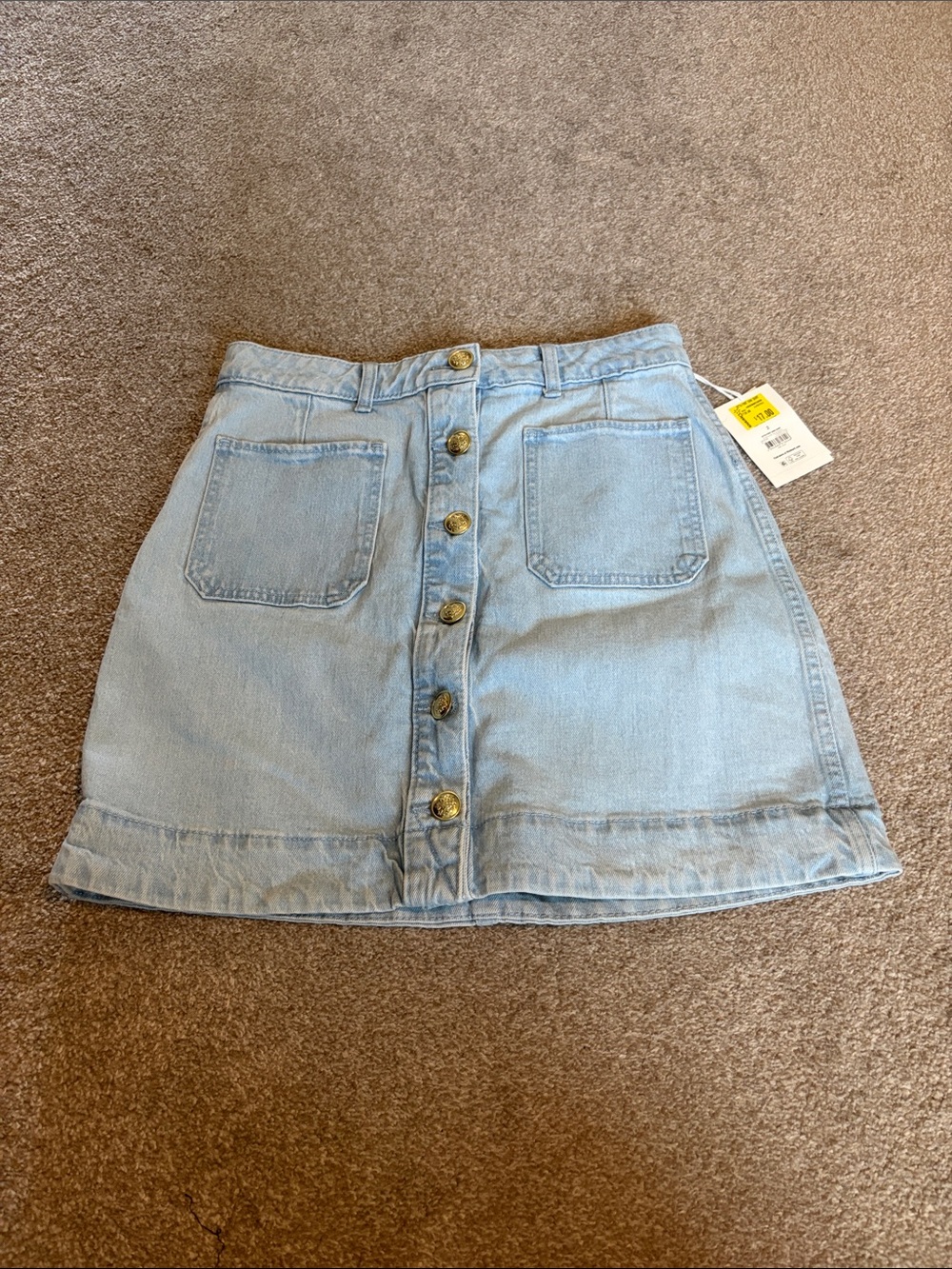 Free Assembly Button Front Denim Mini Skirt